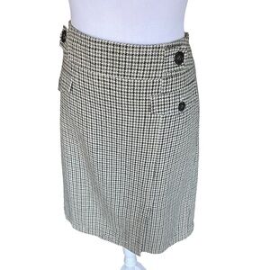 Ann Taylor Wool Blend Green Cream and Black Houndstooth Skirt Size 12